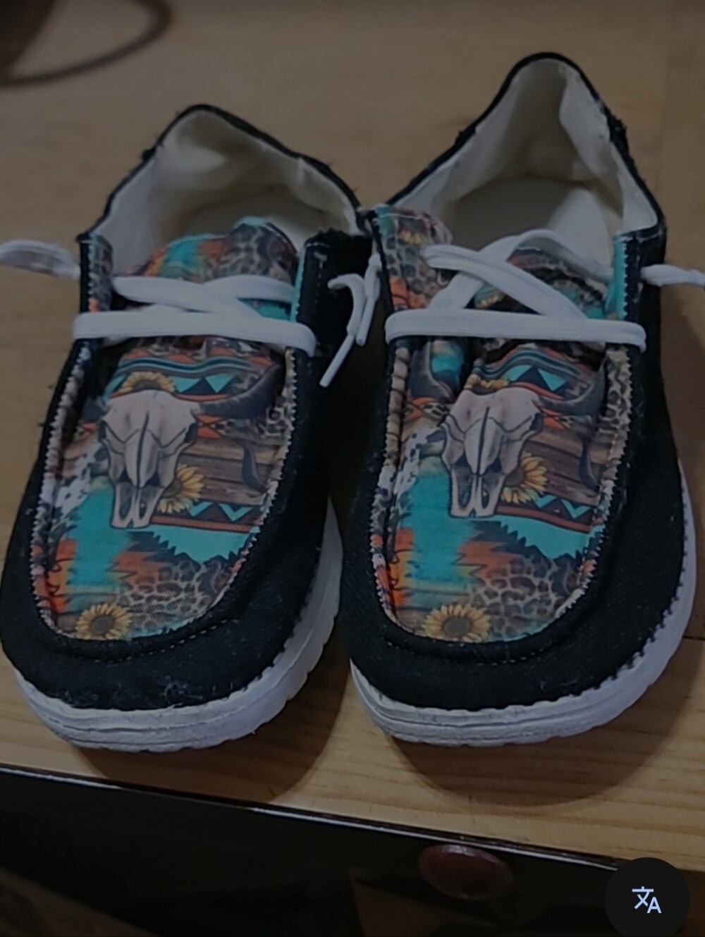 Women’s Black Canvas Slip-On Loafers with Turquoise Western Print